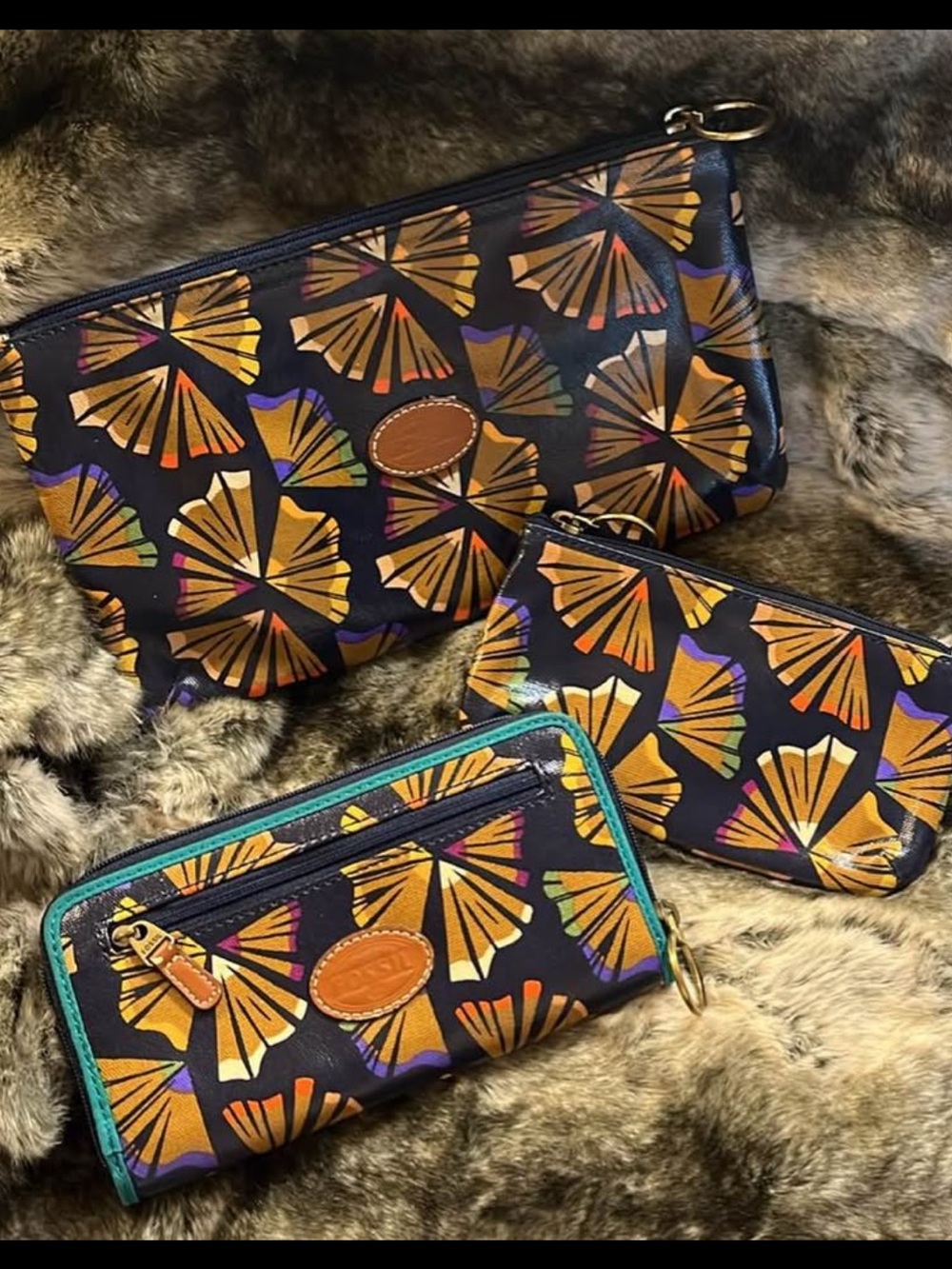 Fossil Colored Pencil Shavings Print Bags & Wallet Novelty Matching Set